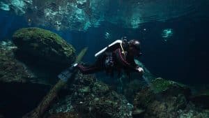 technical diving in a cenote in mexico.