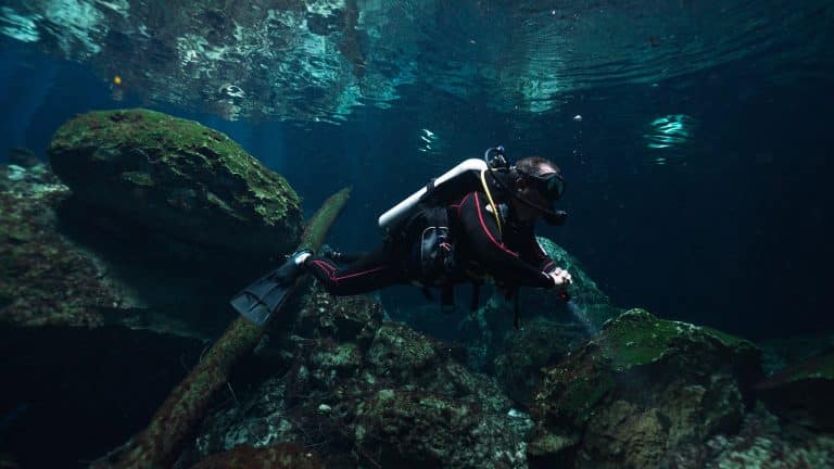 technical diving in a cenote in mexico.