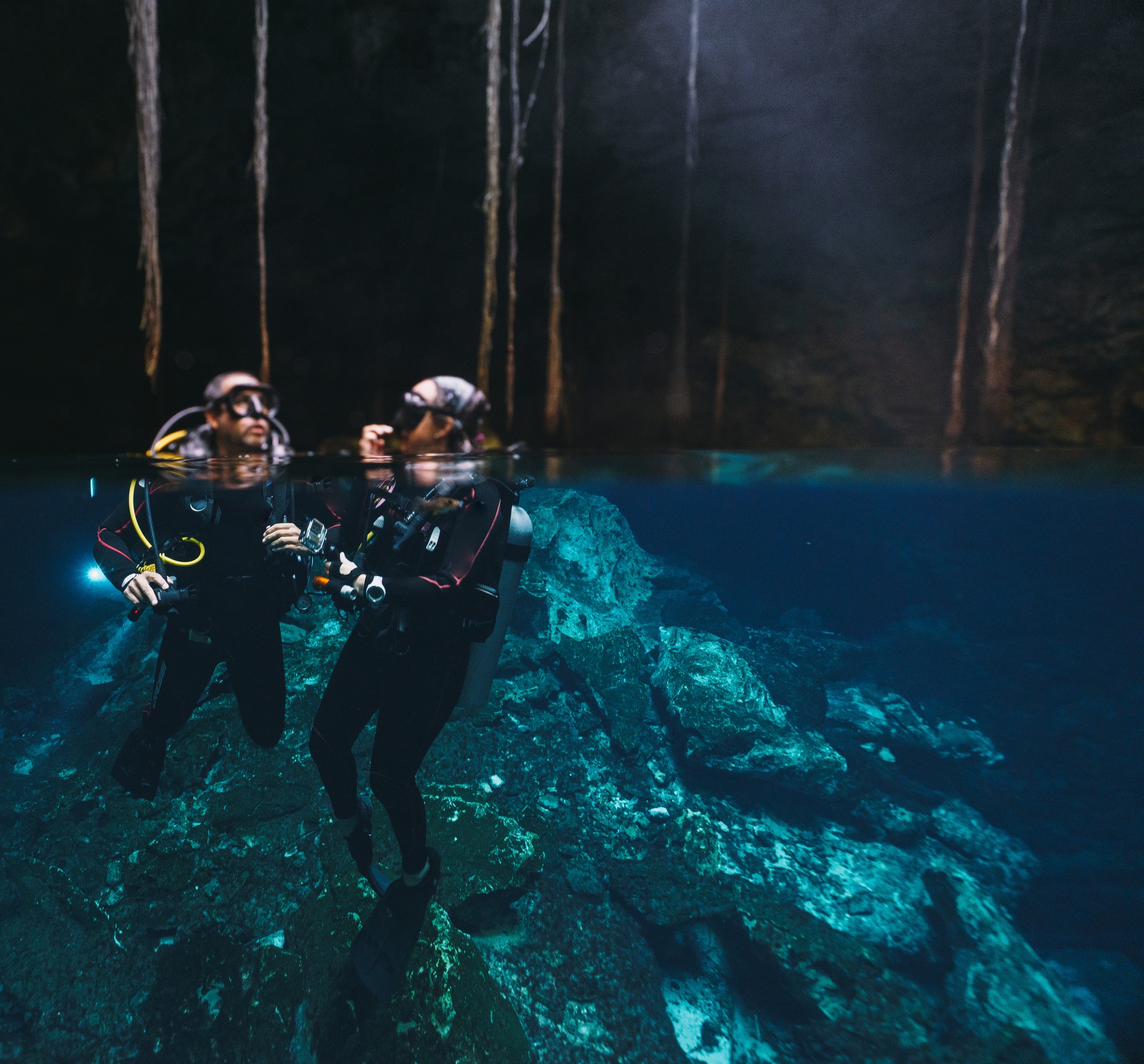 technical diving in a cenote in mexico.
